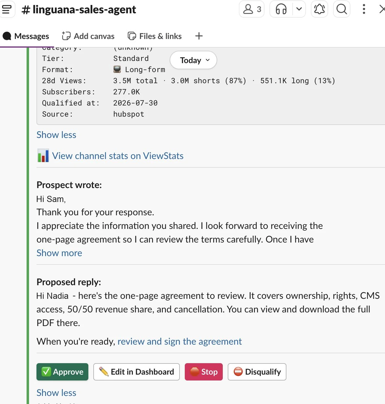 Slack approval prompt with four action buttons